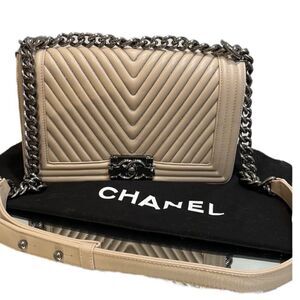 Chanel 2014 Boy Medium Embellished Chevron Leather Shoulder Bag